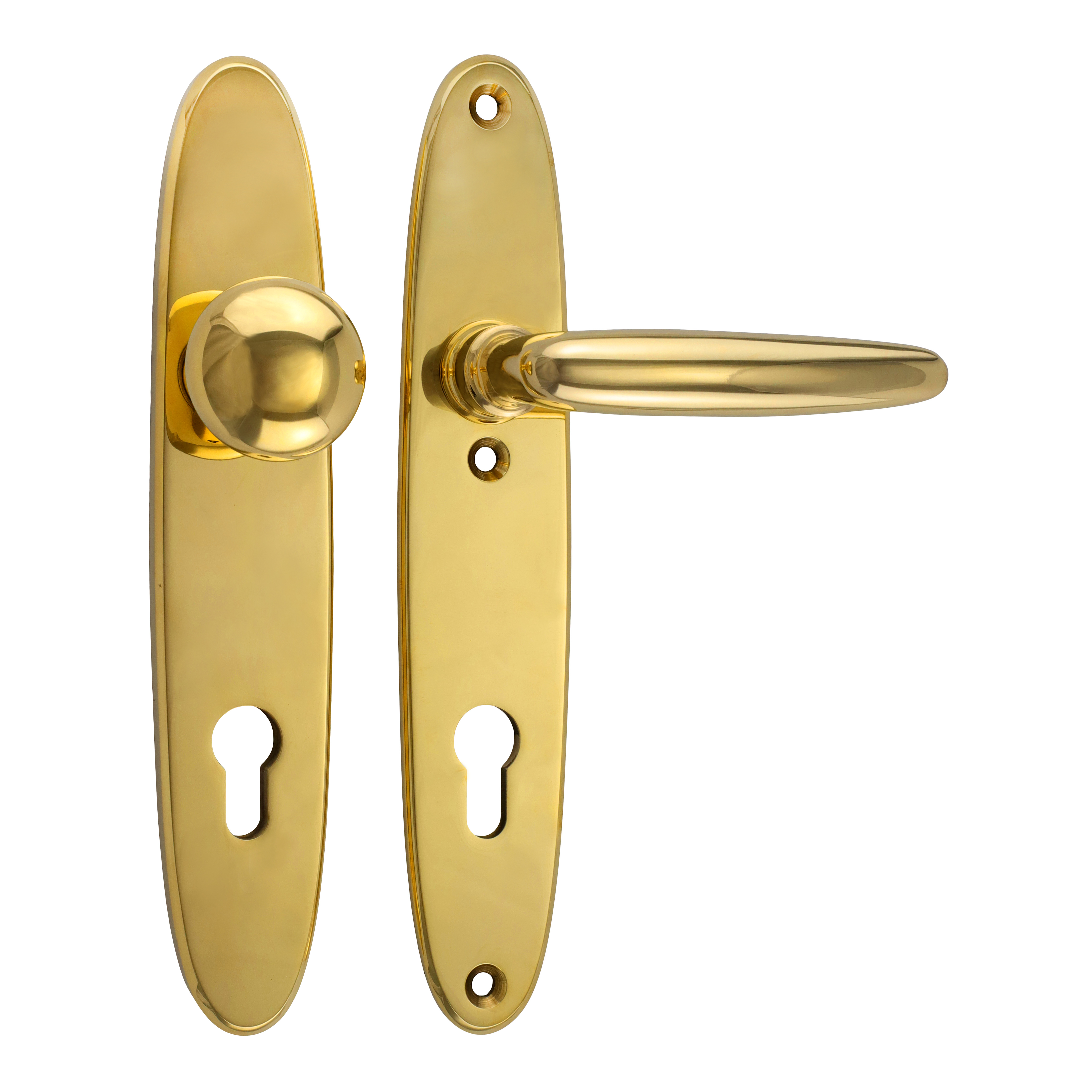 312.0071.35 Haustür-Garnitur Türgriffe mit Knauf Messing poliert 20er Jahre Stil