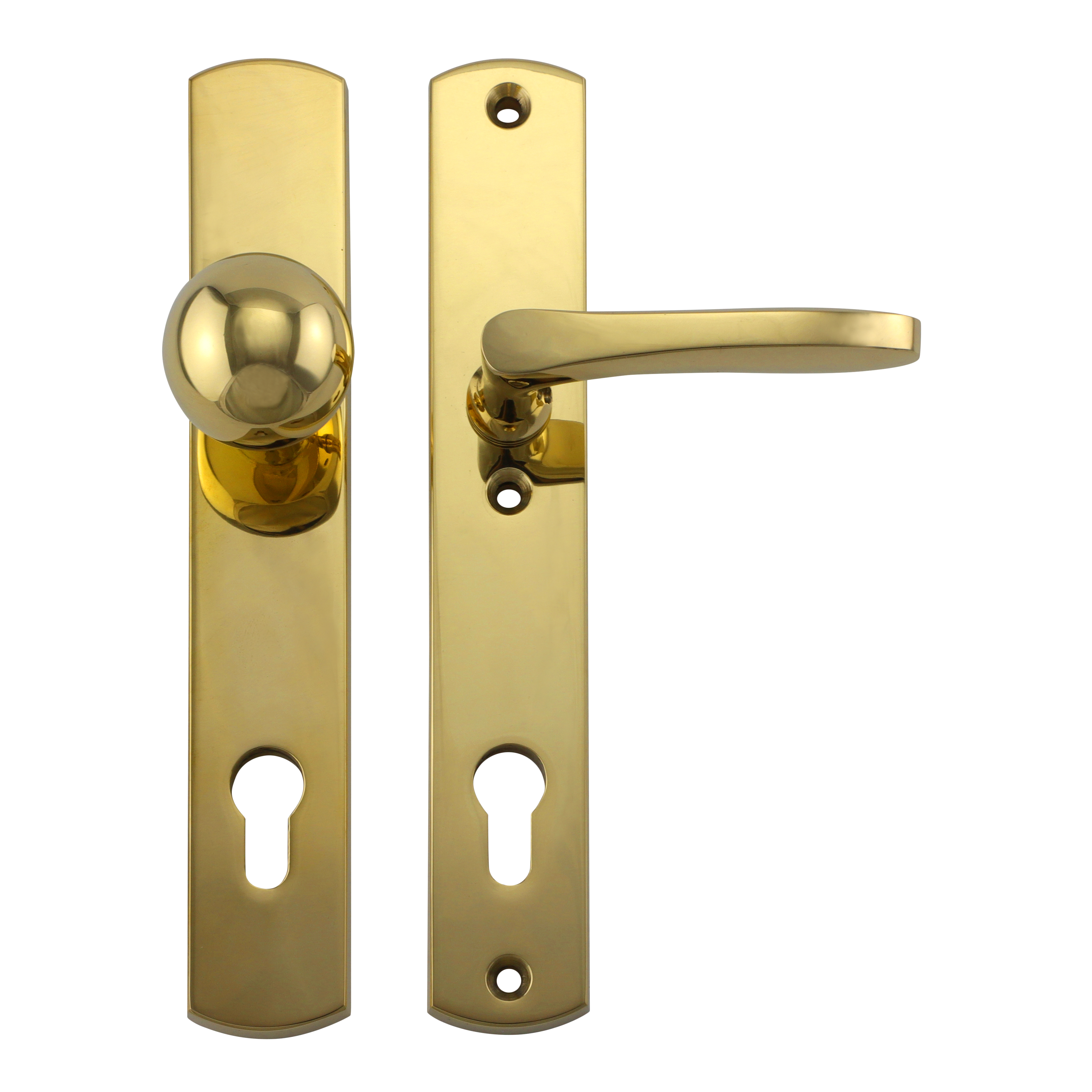 312.0053.35 Haustür-Garnitur Türgriffe mit Knauf Messing poliert 20er Jahre Stil