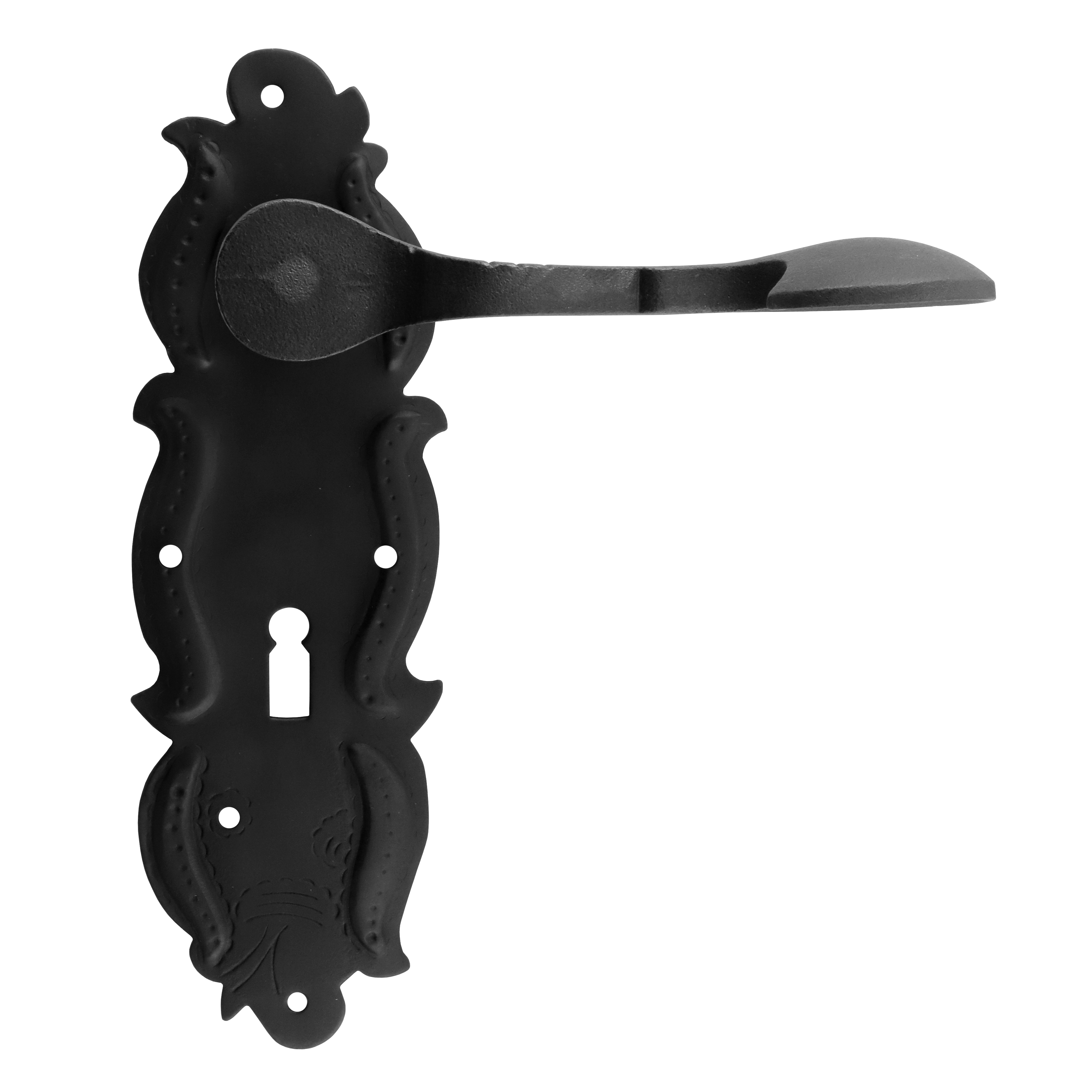 322.0110.70  Türgriffe mit Langschild Barock Eisen schwarz 322.0110.70  Türgriffe mit Langschild Barock Eisen schwarz