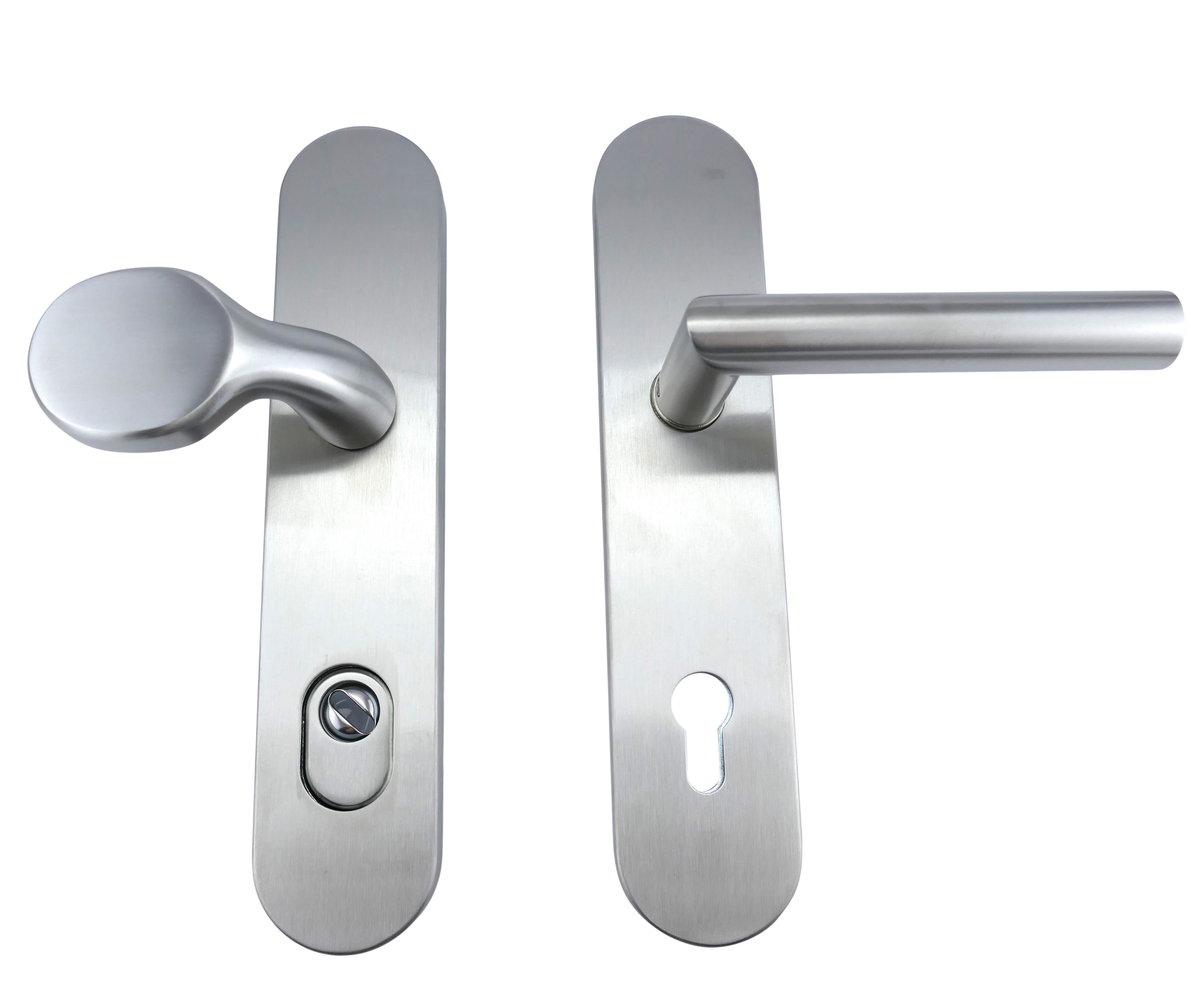 312.0141.96 Haustür-Garnitur Schutzbeschlag U-Form Edelstahl Knauf/Klinke