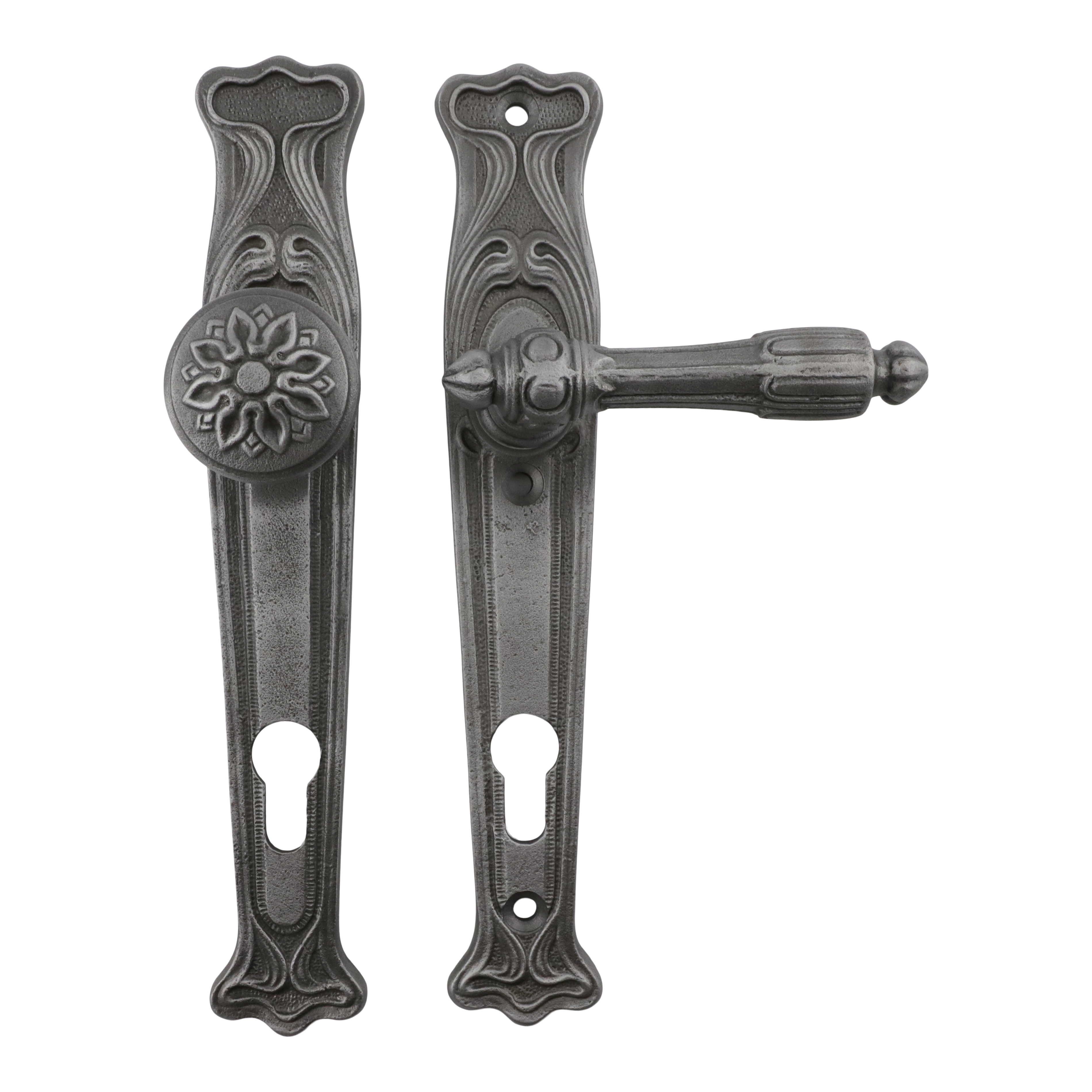 312.0073.85 Haustür-Garnitur Türgriffe mit Knauf Eisen Jugendstil 312.0073.85 Haustür-Garnitur Türgriffe mit Knauf Eisen Jugendstil